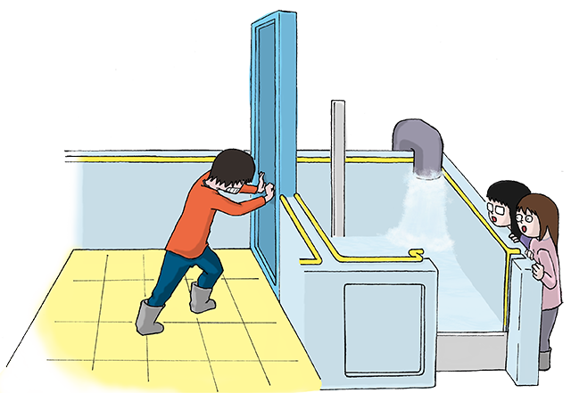 浸水体験実験装置(ドア模型)を体験する人のいらすと
